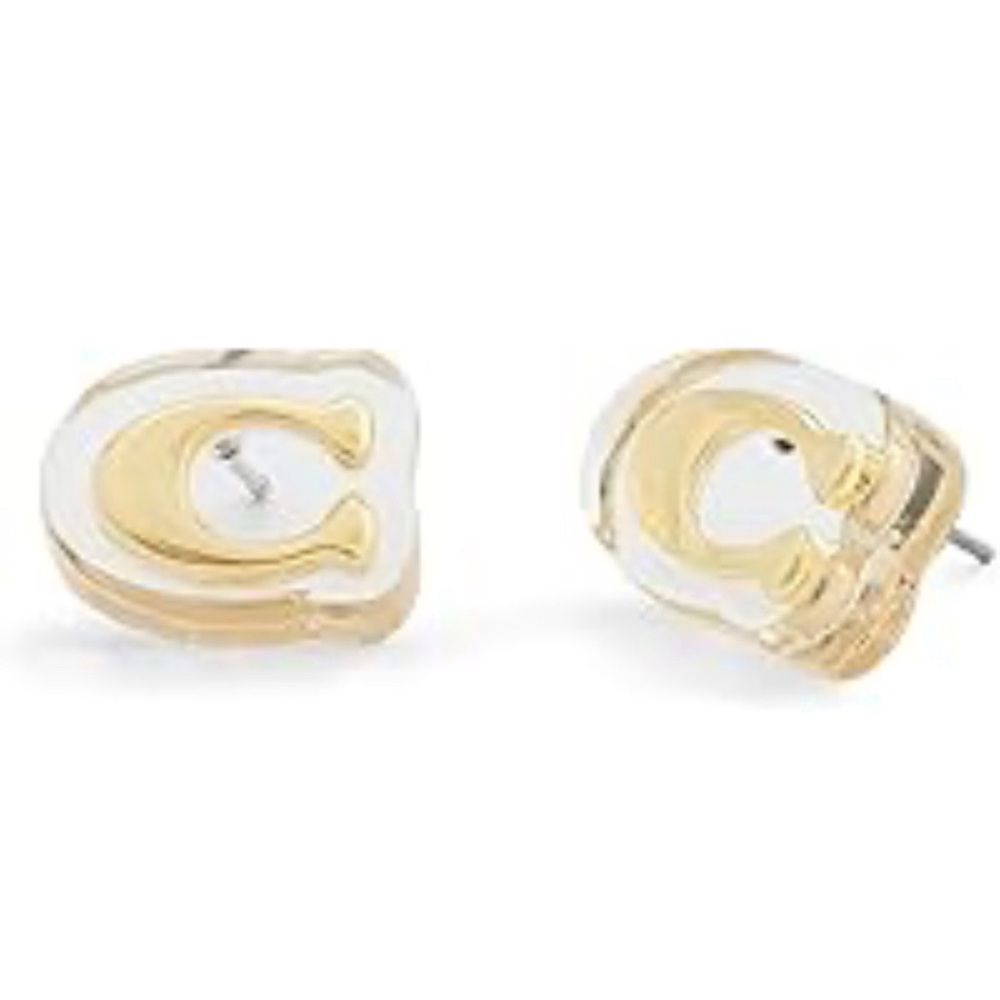 Coach Signature C Stud gold and resin stud earrings NWT